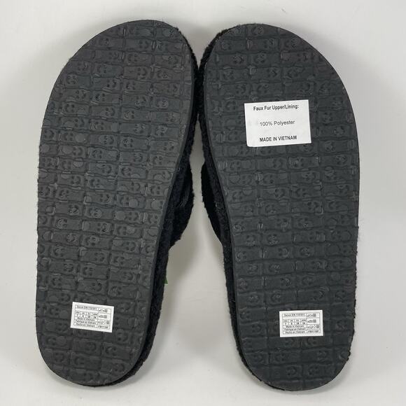 Sanuk Furreal Classic Chill Fuzzy Flip Flops Womens Size 7 Black Sandals Thong - Picture 7 of 9